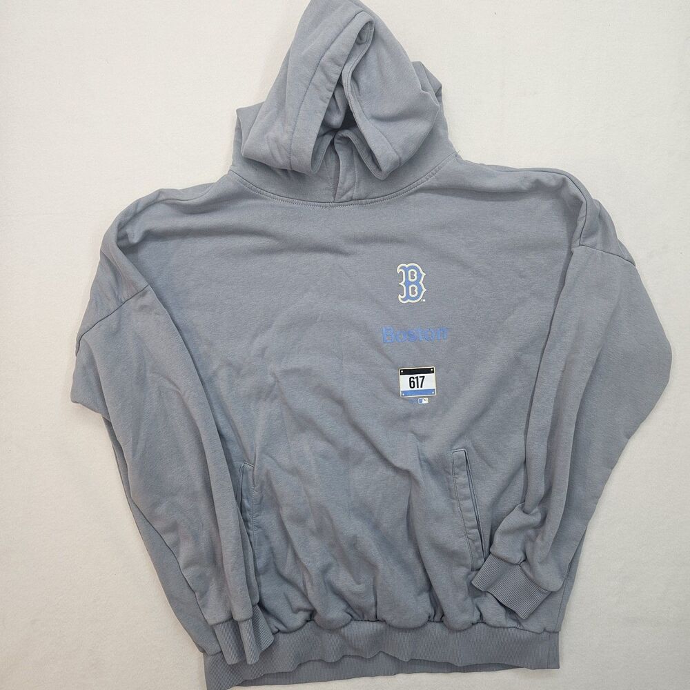 LEVELWEAR MLB Boston Red Sox Men's Gray Blue Pullover Hoodie Sweatshirt Size L/G